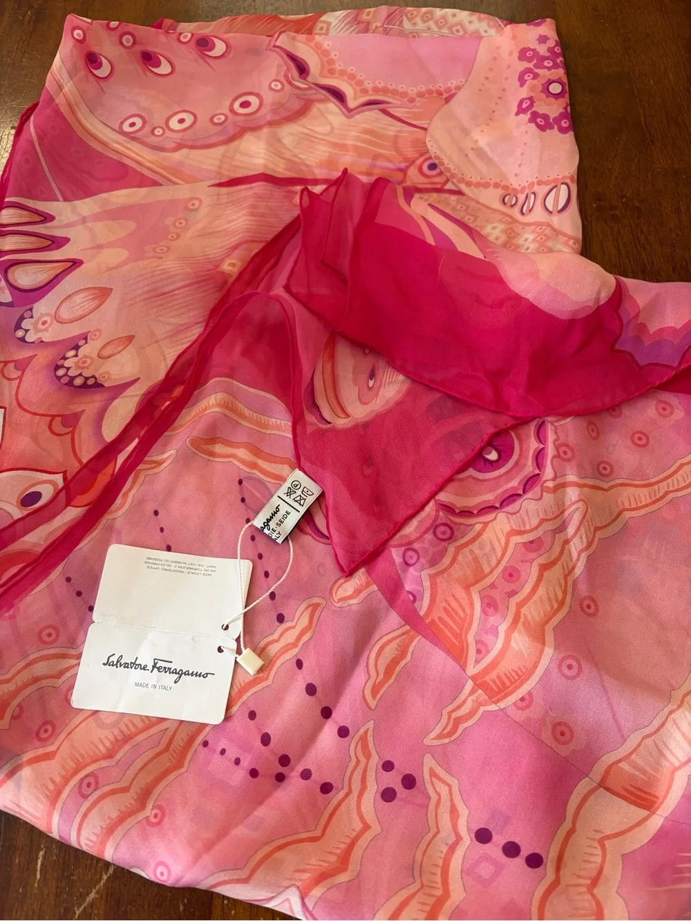 Salvatore Ferragamo Pink and Magenta Floral Geometric Silk Scarf